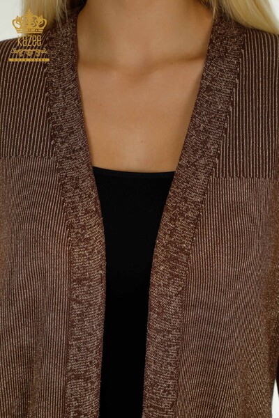 Wholesale Women's Cardigan Glitter Brown - 30135 | KAZEE - Thumbnail (2)