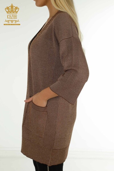 Wholesale Women's Cardigan Glitter Brown - 30135 | KAZEE - Thumbnail