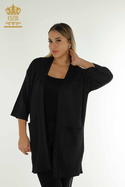 Wholesale Women's Cardigan Black with Glitter Transition - 30135 | KAZEE 