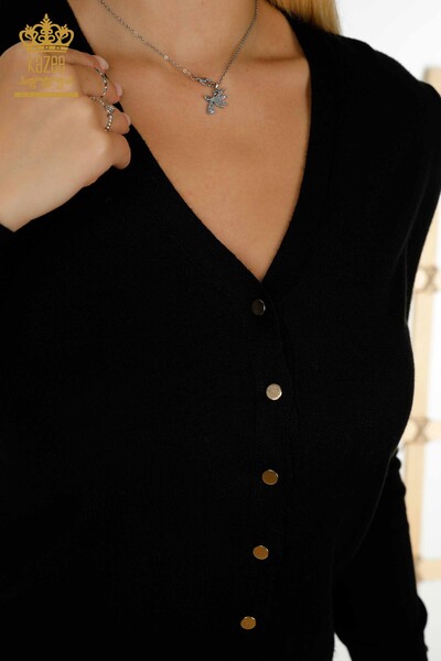 Wholesale Women's Cardigan with Sleeve Button Detail, Black - 30136 | KAZEE - Thumbnail (2)