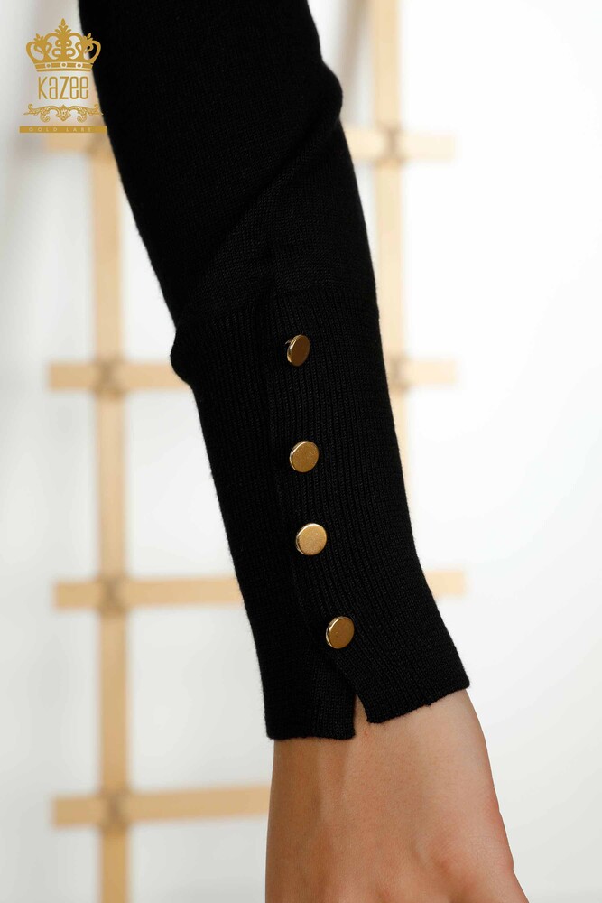 Wholesale Women's Cardigan with Sleeve Button Detail, Black - 30136 | KAZEE - 4