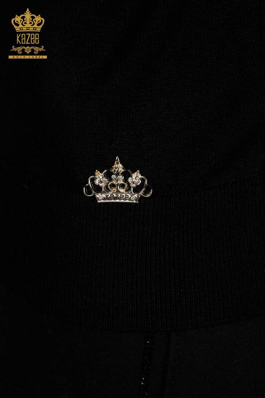 Wholesale Women's Cardigan with Sleeve Button Detail, Black - 30136 | KAZEE