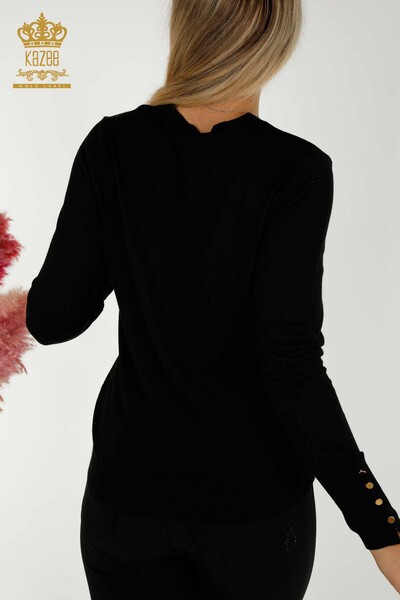 Wholesale Women's Cardigan with Sleeve Button Detail, Black - 30136 | KAZEE - Thumbnail