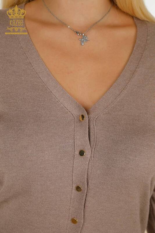 Wholesale Women's Cardigan with Cuff Button Detail Mink - 30136 | KAZEE
