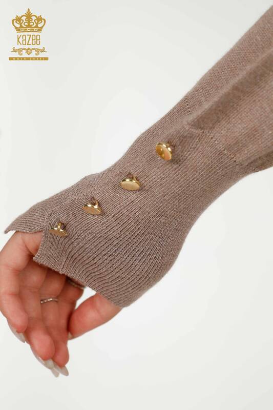 Wholesale Women's Cardigan with Cuff Button Detail Mink - 30136 | KAZEE