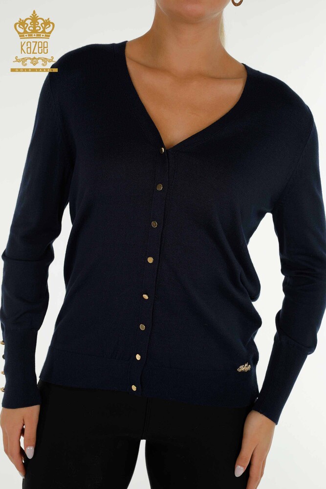 Wholesale Women's Cardigan with Sleeve Button Detail Navy Blue - 30136 | KAZEE - 2