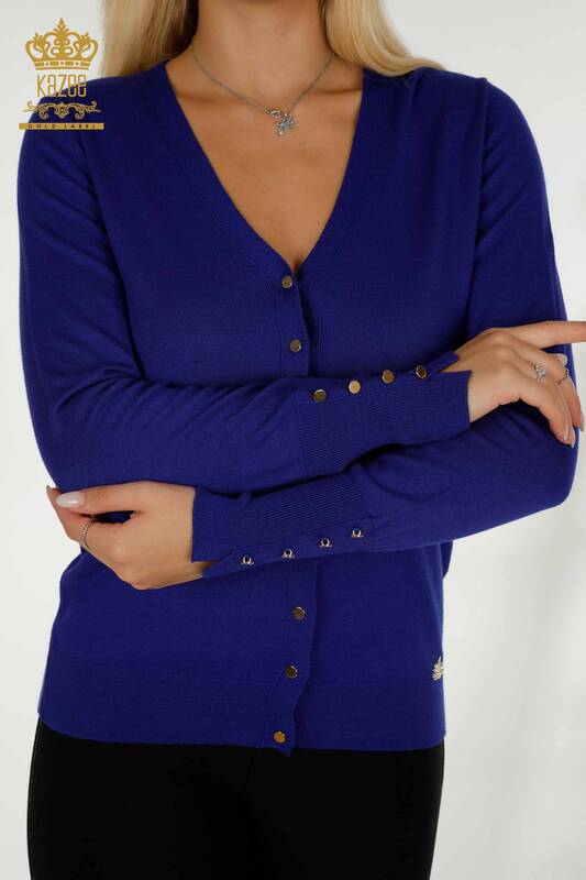 Wholesale Women's Cardigan with Cuff Button Detail Saks - 30136 | KAZEE