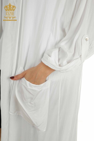 Wholesale Women's Cardigan with Tulle Detail Ecru - 2404-8783 | KAZEE - Thumbnail