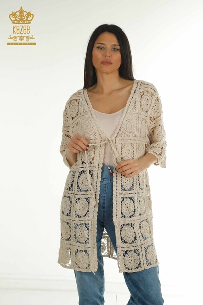 Wholesale Women's Cardigan With Hole Detail Beige - 2404-555 | D - Thumbnail