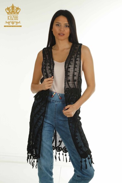 Wholesale Women's Cardigan With Hole Detail Black - 2404-555 | D - Thumbnail