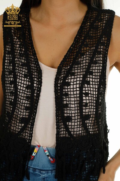 Wholesale Women's Cardigan With Hole Detail Black - 2404-555 | D - Thumbnail