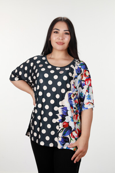 Wholesale Women's Combed Cotton Digital Polka Dot and Floral Pattern - 12049 | KAZEE - Thumbnail