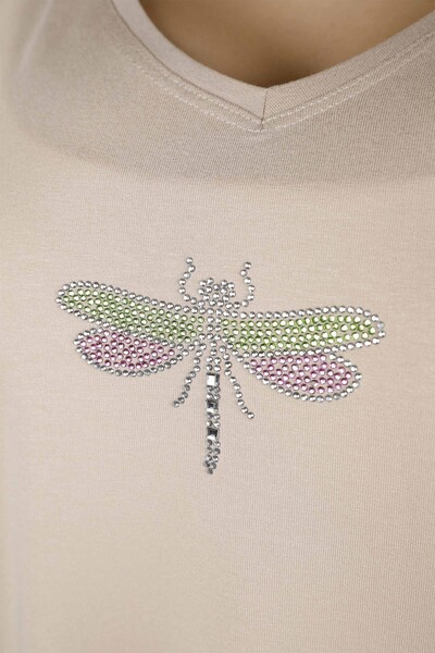Wholesale Women Combed Cotton Dragonfly Patterned Stone Embroidered - 77583 | KAZEE - Thumbnail