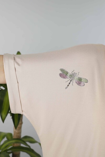 Wholesale Women Combed Cotton Dragonfly Patterned Stone Embroidered - 77583 | KAZEE - Thumbnail
