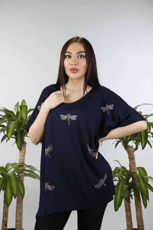 Wholesale Women Combed Cotton Dragonfly Patterned Stone Embroidered - 77583 | KAZEE