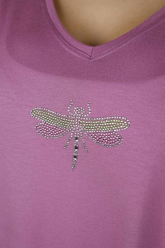 Wholesale Women Combed Cotton Dragonfly Patterned Stone Embroidered - 77583 | KAZEE