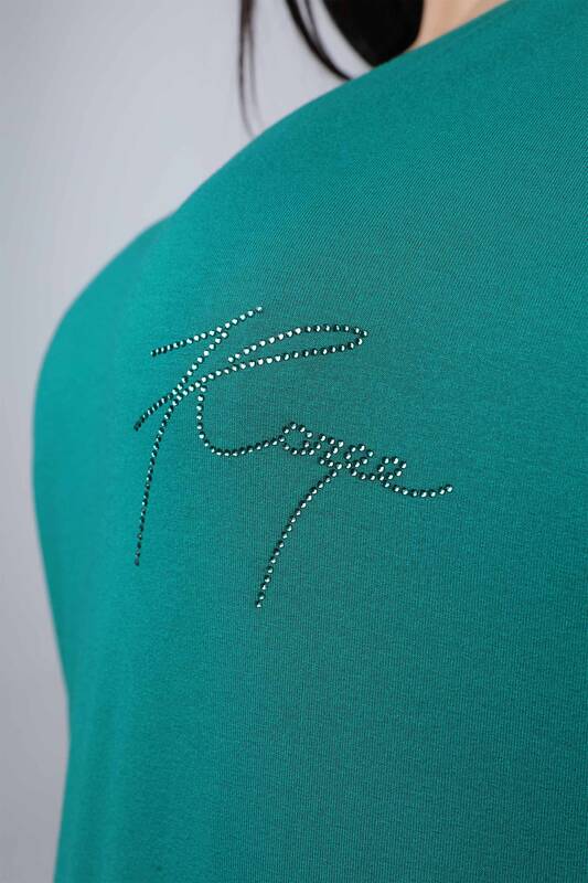 Wholesale Women's Combed Cotton Kazee Logo V Neck Long Sleeve - 77866 | KAZEE
