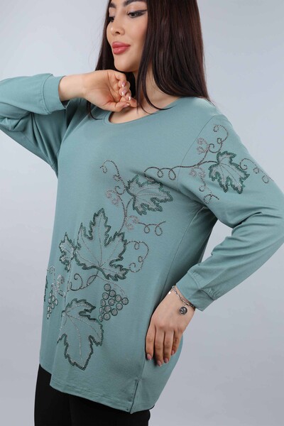 Wholesale Women's Combed Cotton Large Size Leaf Patterned - 77909 | KAZEE - Thumbnail