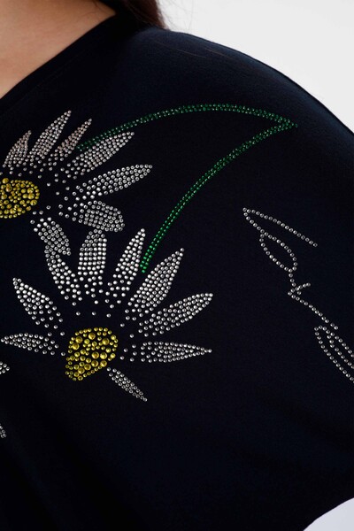 Wholesale Women's Combed Cotton New Season Daisy and Stone Embroidered - 78876 | KAZEE - Thumbnail