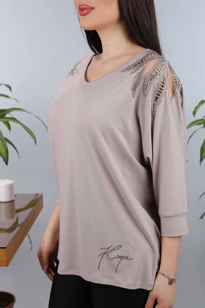 Wholesale Women's Combed Cotton Shoulder Patterned Plus Size - 77904 | KAZEE - Thumbnail