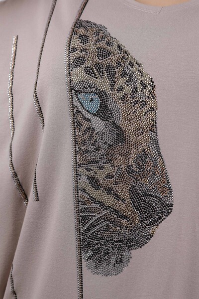 Wholesale Women's Combed Cotton Tiger Pattern Stone Embroidery - 77880 | KAZEE - Thumbnail