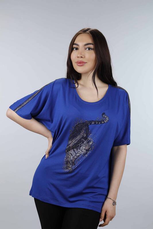 Wholesale Women's Combed Cotton Tiger Pattern Stone Embroidery - 77650 | KAZEE