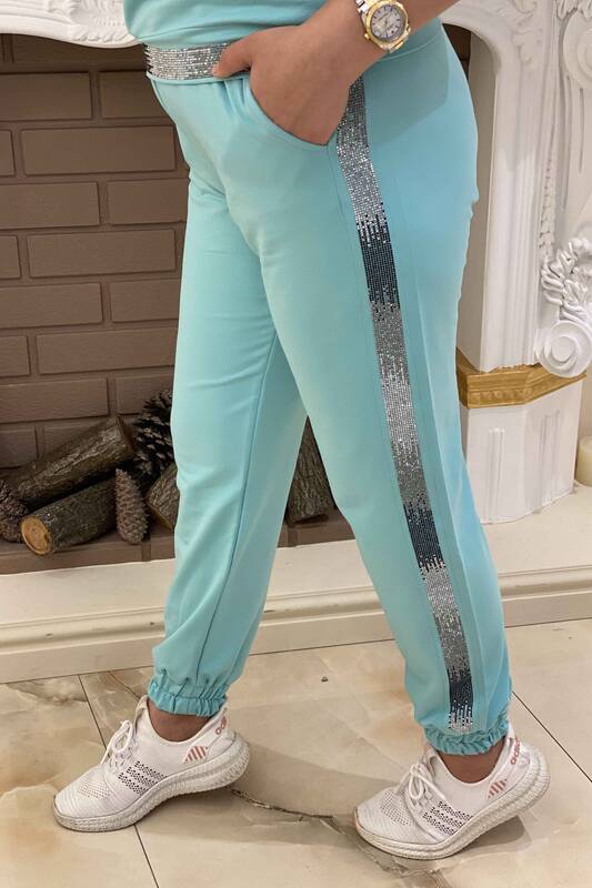 Wholesale Women's Crystal Stone Embroidered Striped Tracksuit Set - 17181 | Kazee