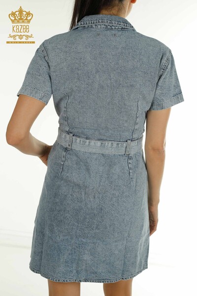 Wholesale Women's Denim Dress with Pockets Light Blue - 2409-23042 | W - Thumbnail