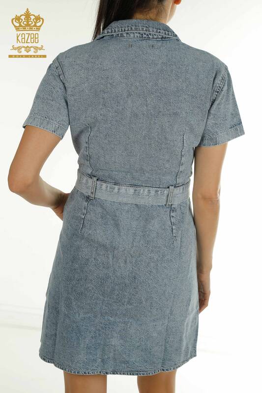 Wholesale Women's Denim Dress with Pockets Light Blue - 2409-23042 | W