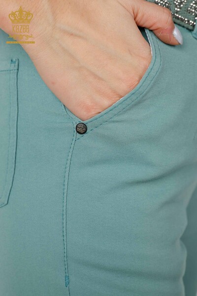 Wholesale Women's Denim Pants With Belt Pocket Mint - 3498 | KAZEE - Thumbnail