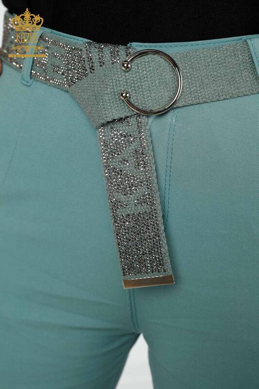 Wholesale Women's Denim Pants With Belt Pocket Mint - 3498 | KAZEE