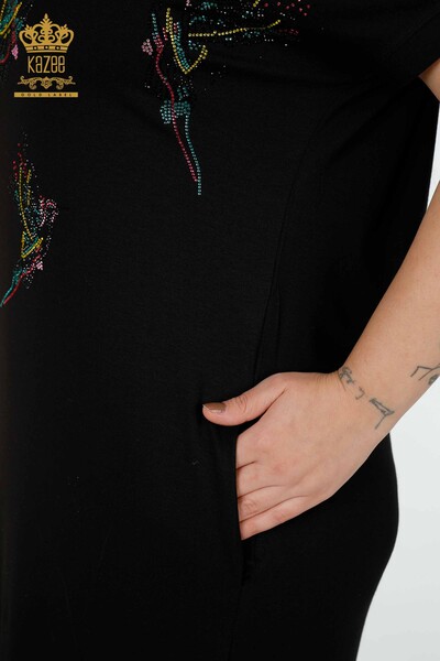 Wholesale Women's Dress Colored Stone Embroidered Black - 7771 | KAZEE - Thumbnail