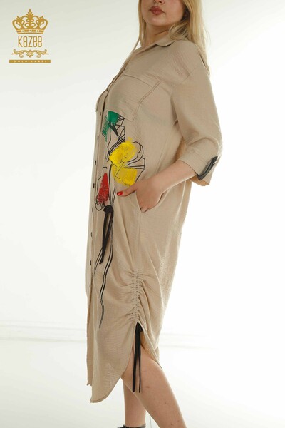 Wholesale Women's Dress Colorful Patterned Beige - 2403-5033 | M&T - Thumbnail