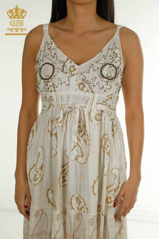 Wholesale Women's Dress Embroidered Beige - 2404-111 | D