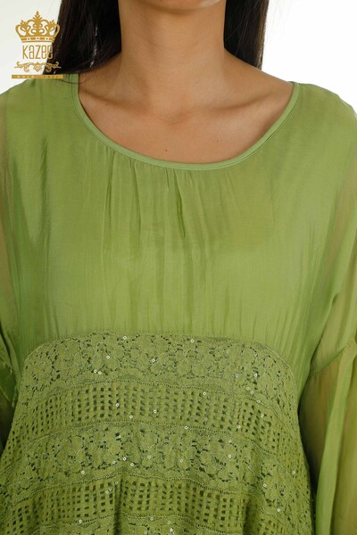 Wholesale Women's Dress Lace Detailed Pistachio Green - 2404-9796 | D - Thumbnail