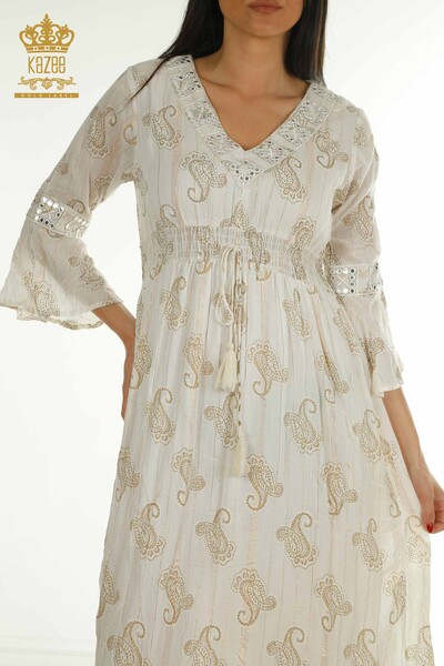 Wholesale Women's Dress Mixed Patterned Beige - 2404-1113 | D - Thumbnail