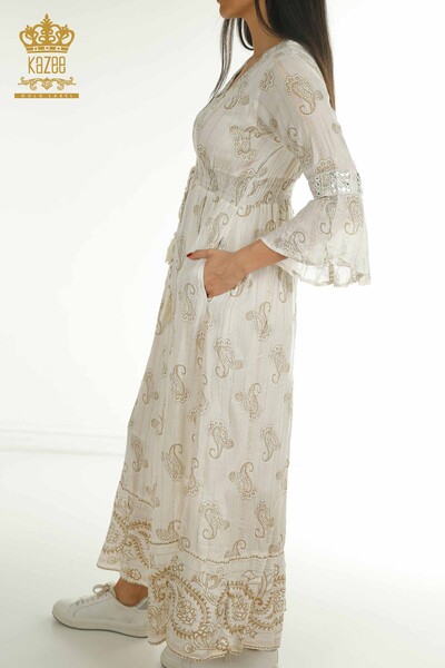 Wholesale Women's Dress Mixed Patterned Beige - 2404-1113 | D - Thumbnail