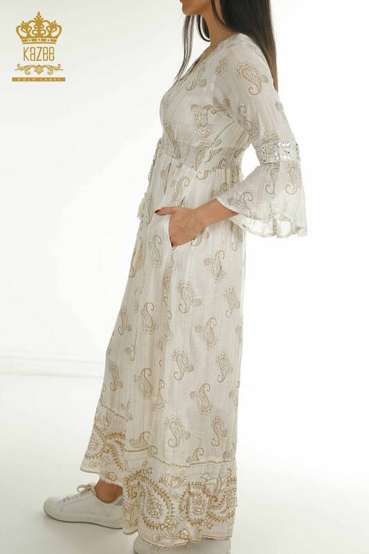 Wholesale Women's Dress Mixed Patterned Beige - 2404-1113 | D