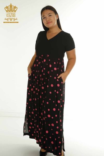 Wholesale Women's Dress - Polka Dot - Black Fuchsia - 2405-10144 | T - Thumbnail
