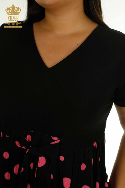 Wholesale Women's Dress - Polka Dot - Black Fuchsia - 2405-10144 | T - Thumbnail (2)