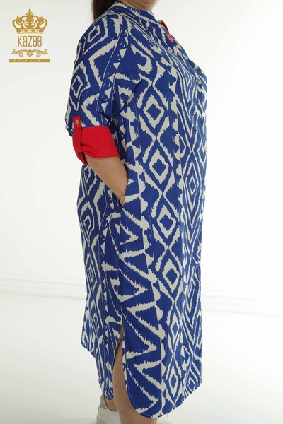 Wholesale Women's Dress with Slit Detail Sax - 2402-211432 | S&M - Thumbnail