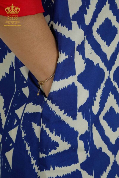 Wholesale Women's Dress with Slit Detail Sax - 2402-211432 | S&M - Thumbnail