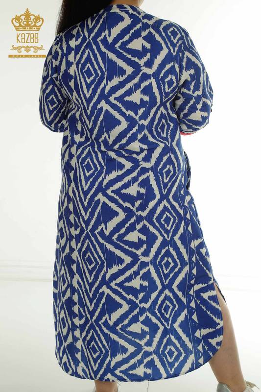 Wholesale Women's Dress with Slit Detail Sax - 2402-211432 | S&M