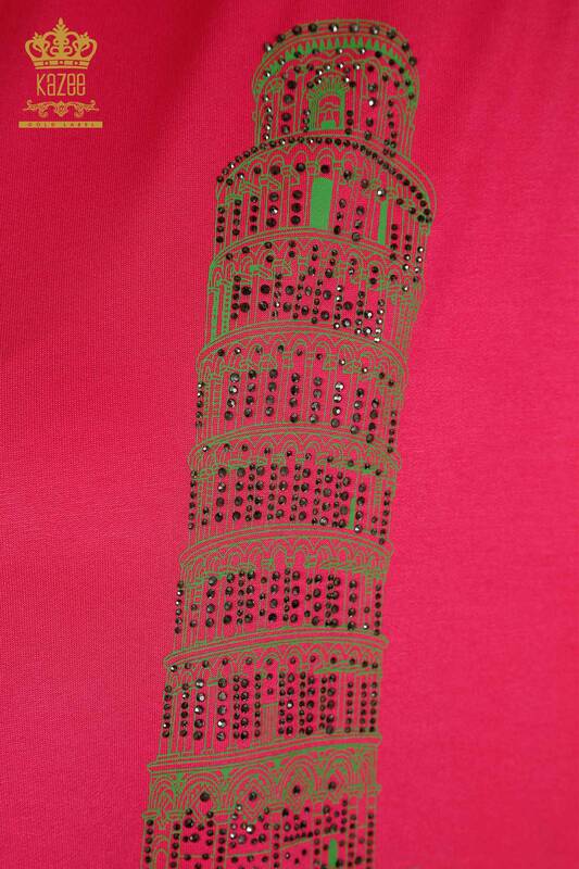 Wholesale Women's Dress Fuchsia with Text Detail - 2402-231046 | S&M