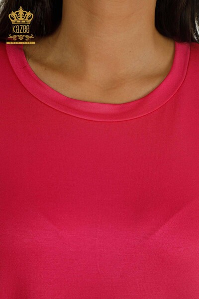 Wholesale Women's Dress Fuchsia with Text Detail - 2402-231046 | S&M - Thumbnail