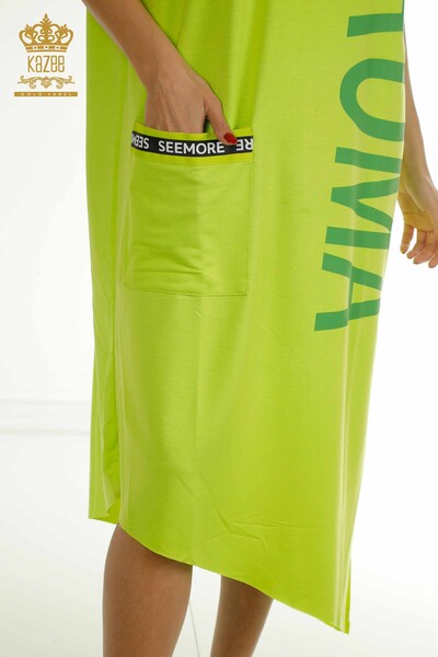 Wholesale Women's Dress Pistachio Green with Text Detail - 2402-231046 | S&M - Thumbnail