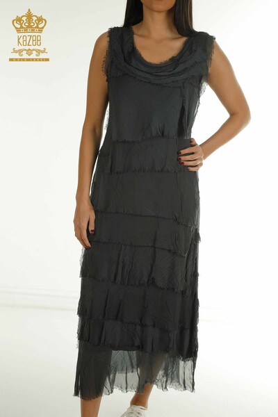 Wholesale Women's Dress Zero Sleeve Anthracite - 2404-4444 | D - Thumbnail