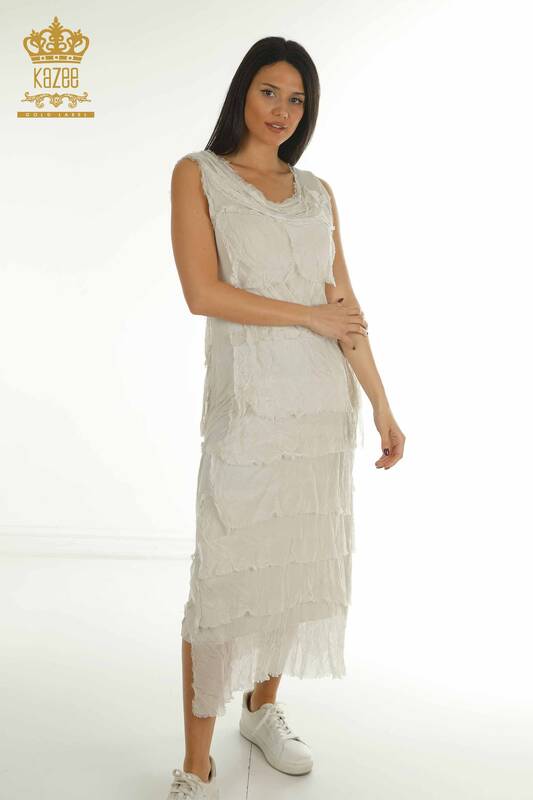 Wholesale Women's Dress Zero Sleeve Ecru - 2404-4444 | D
