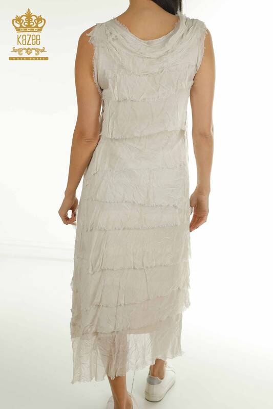 Wholesale Women's Dress Zero Sleeve Ecru - 2404-4444 | D
