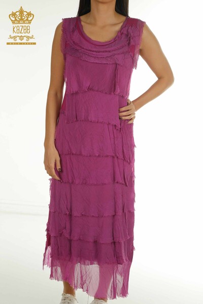 Wholesale Women's Dress Zero Sleeve Fuchsia - 2404-4444 | D - Thumbnail